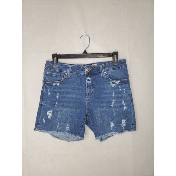 Seven7 Denim Weekend Cut Off Style Heavily Distressed Raw Hem Jean Shorts - Picture 2 of 10